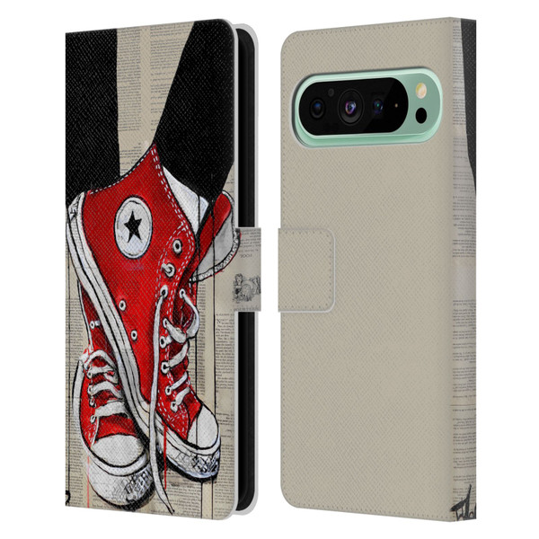 LouiJoverArt Red Ink Shoes Leather Book Wallet Case Cover For Google Pixel 9 Pro XL