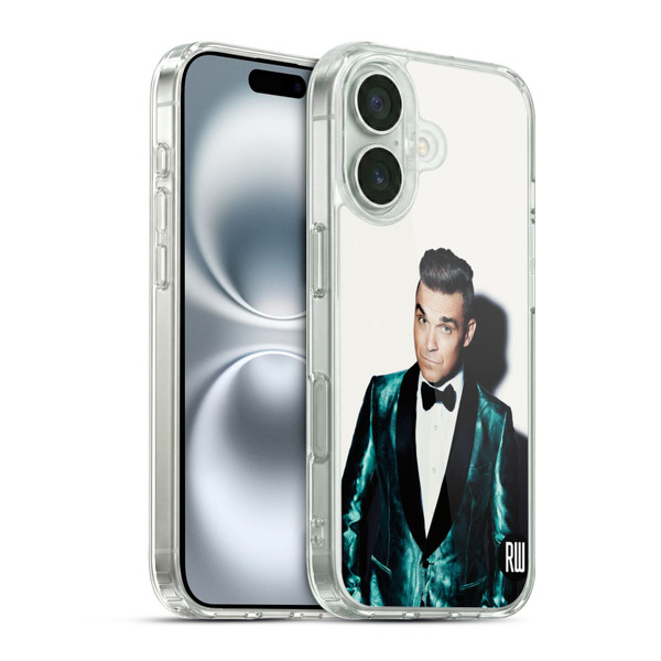 Robbie Williams Calendar White Background Soft Gel Case for Apple iPhone 16 & MagSafe
