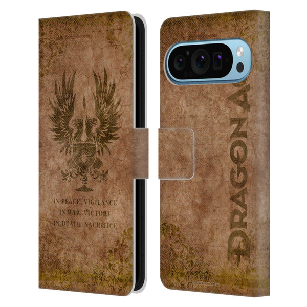 EA Bioware Dragon Age Heraldry Grey Wardens Distressed Leather Book Wallet Case Cover For Google Pixel 9 / Pixel 9 Pro