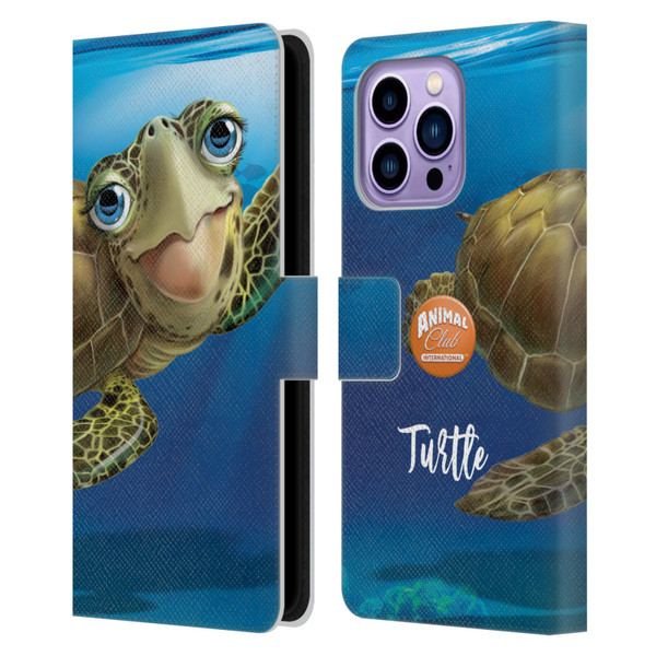 Animal Club International Underwater Sea Turtle Leather Book Wallet Case Cover For Apple iPhone 14 Pro Max