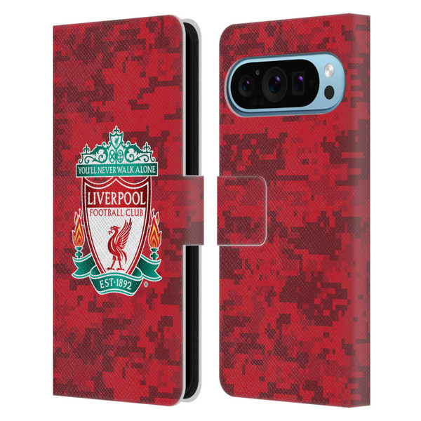 Liverpool Football Club Digital Camouflage Home Red Crest Leather Book Wallet Case Cover For Google Pixel 9 / Pixel 9 Pro