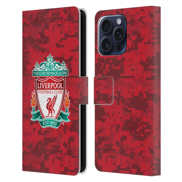 Liverpool Football Club Digital Camouflage Home Red Crest Leather Book Wallet Case Cover For Apple iPhone 16 Pro Max