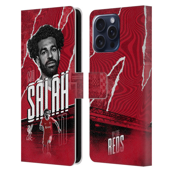 Liverpool Football Club 2023/24 First Team Mohamed Salah Leather Book Wallet Case Cover For Apple iPhone 16 Pro Max