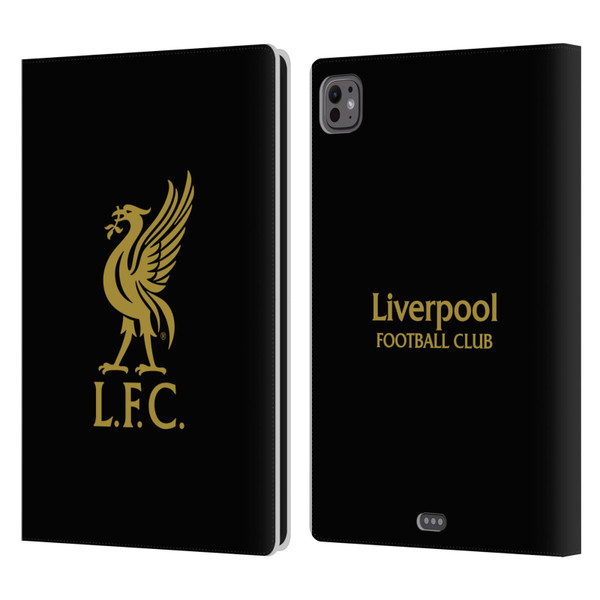 Liverpool Football Club Liver Bird Gold Logo On Black Leather Book Wallet Case Cover For Apple iPad Pro 11 M4 2024