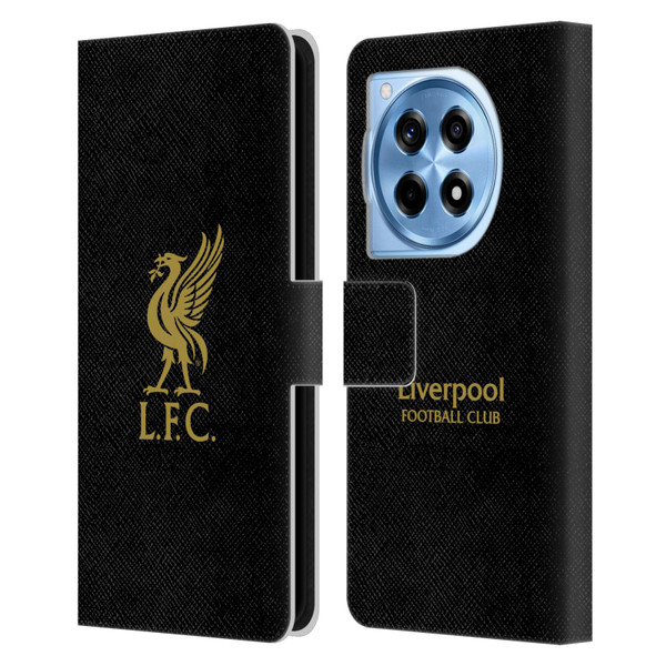 Liverpool Football Club Liver Bird Gold Logo On Black Leather Book Wallet Case Cover For OnePlus 12R