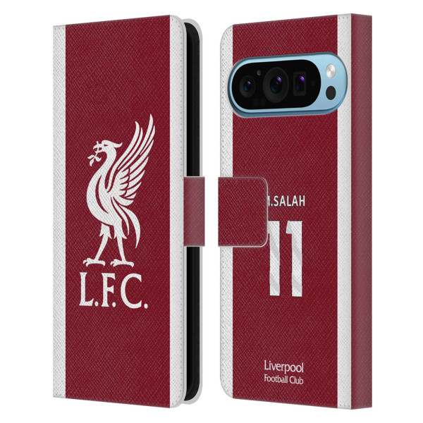 Liverpool Football Club 2023/24 Players Home Kit Mohamed Salah Leather Book Wallet Case Cover For Google Pixel 9 / Pixel 9 Pro