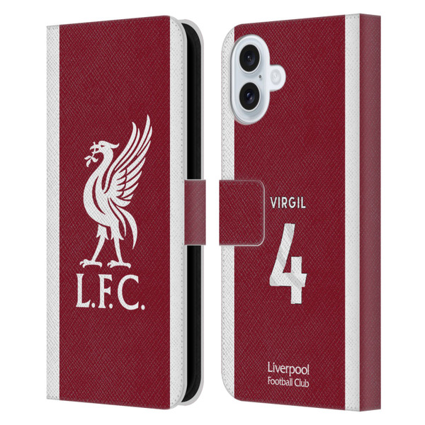 Liverpool Football Club 2023/24 Players Home Kit Virgil van Dijk Leather Book Wallet Case Cover For Apple iPhone 16 Plus