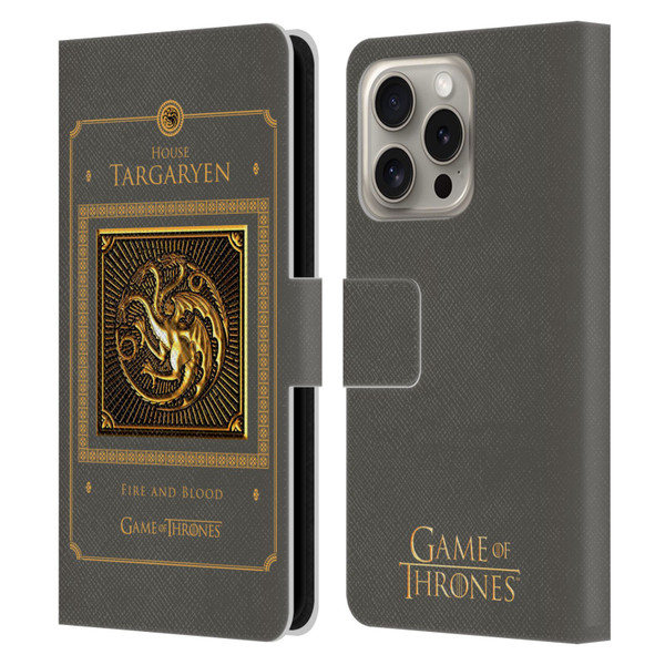 HBO Game of Thrones Golden Sigils Targaryen Border Leather Book Wallet Case Cover For Apple iPhone 16 Pro
