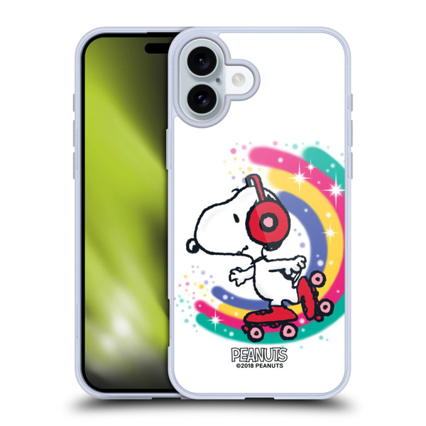 Peanuts Snoopy Boardwalk Airbrush Colourful Skating Soft Gel Case for Apple iPhone 16 Plus