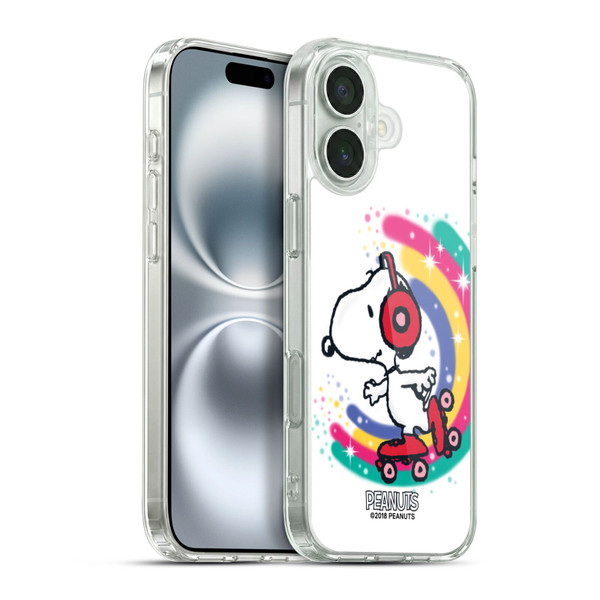 Peanuts Snoopy Boardwalk Airbrush Colourful Skating Soft Gel Case for Apple iPhone 16 Plus & MagSafe