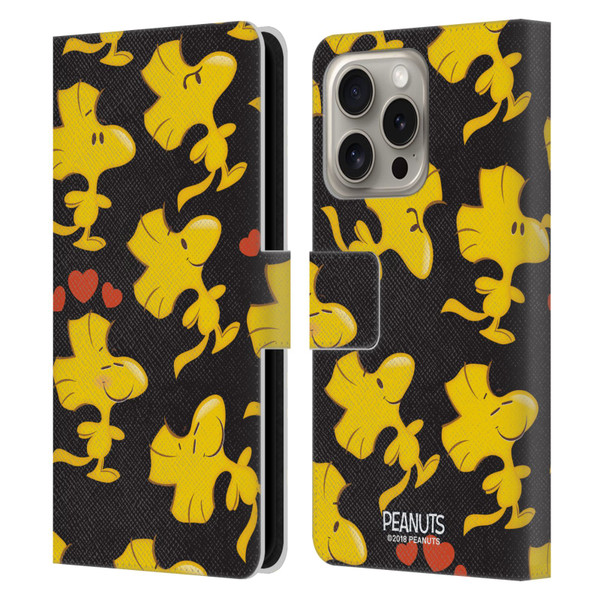 Peanuts Character Patterns Woodstock Leather Book Wallet Case Cover For Apple iPhone 16 Pro