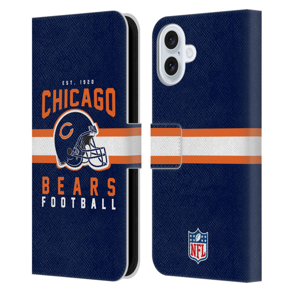 NFL Chicago Bears Graphics Helmet Typography Leather Book Wallet Case Cover For Apple iPhone 16 Plus