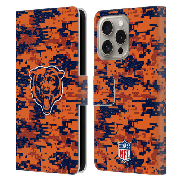 NFL Chicago Bears Graphics Digital Camouflage Leather Book Wallet Case Cover For Apple iPhone 16 Pro