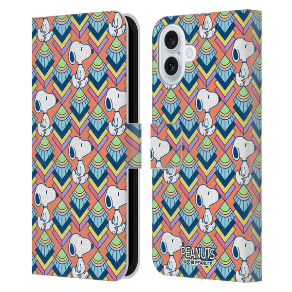 Peanuts Snoopy Deco Dreams Orange Pattern Leather Book Wallet Case Cover For Apple iPhone 16 Plus