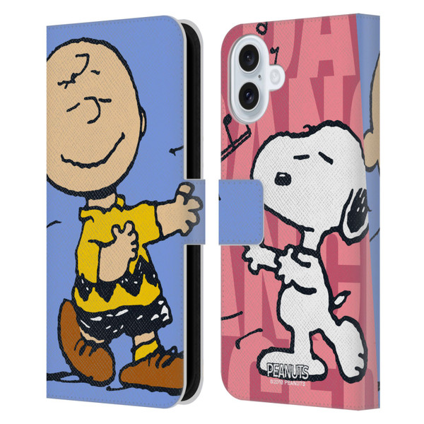Peanuts Halfs And Laughs Snoopy & Charlie Leather Book Wallet Case Cover For Apple iPhone 16 Plus