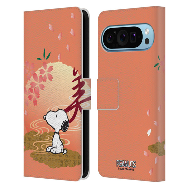 Peanuts Oriental Snoopy Sakura Leather Book Wallet Case Cover For Google Pixel 9 / Pixel 9 Pro