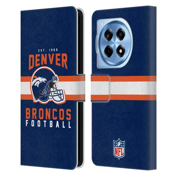 NFL Denver Broncos Graphics Helmet Typography Leather Book Wallet Case Cover For OnePlus 12R