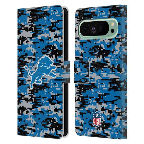NFL Detroit Lions Graphics Digital Camouflage Leather Book Wallet Case Cover For Google Pixel 9 Pro XL