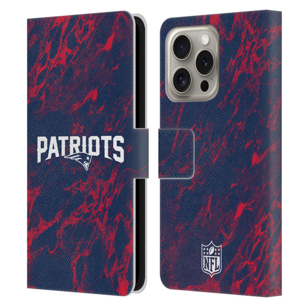 NFL New England Patriots Graphics Coloured Marble Leather Book Wallet Case Cover For Apple iPhone 16 Pro