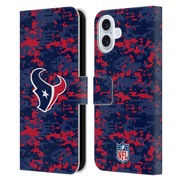 NFL Houston Texans Graphics Digital Camouflage Leather Book Wallet Case Cover For Apple iPhone 16 Plus