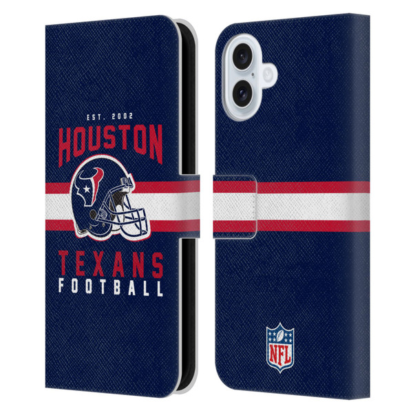 NFL Houston Texans Graphics Helmet Typography Leather Book Wallet Case Cover For Apple iPhone 16 Plus