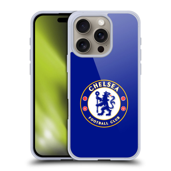 Chelsea Football Club Crest Plain Blue Soft Gel Case for Apple iPhone 16 Pro