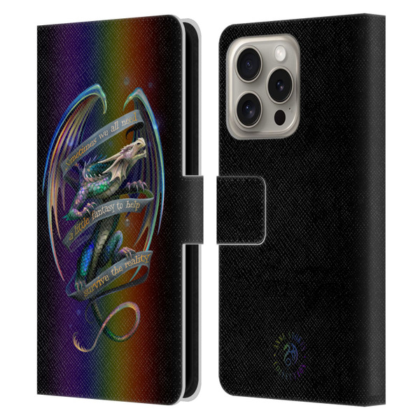 Anne Stokes Dragon Fantasy Survive The Reality Leather Book Wallet Case Cover For Apple iPhone 16 Pro