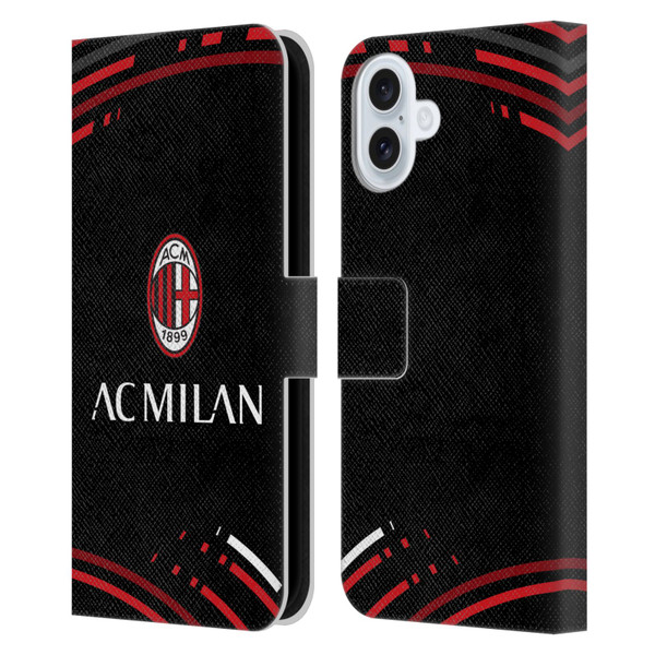 AC Milan Crest Patterns Curved Leather Book Wallet Case Cover For Apple iPhone 16 Plus