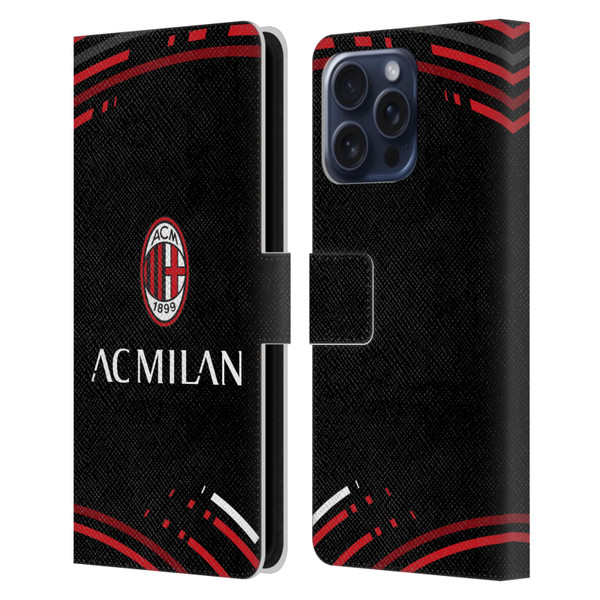 AC Milan Crest Patterns Curved Leather Book Wallet Case Cover For Apple iPhone 16 Pro Max