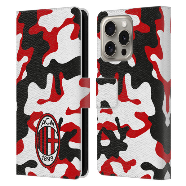 AC Milan Crest Patterns Camouflage Leather Book Wallet Case Cover For Apple iPhone 16 Pro