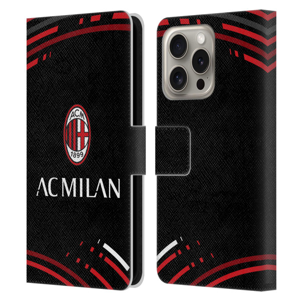 AC Milan Crest Patterns Curved Leather Book Wallet Case Cover For Apple iPhone 16 Pro