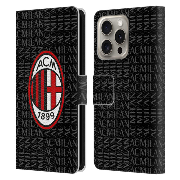AC Milan Crest Patterns Red And Grey Leather Book Wallet Case Cover For Apple iPhone 16 Pro