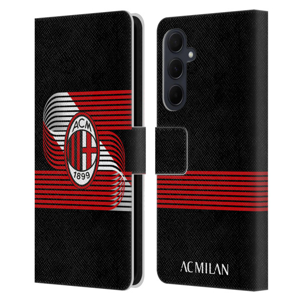 AC Milan Crest Patterns Diagonal Leather Book Wallet Case Cover For Samsung Galaxy A35 5G