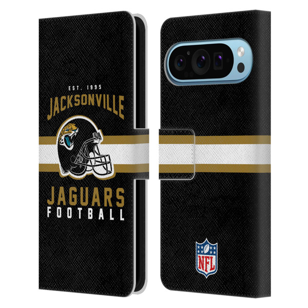 NFL Jacksonville Jaguars Graphics Helmet Typography Leather Book Wallet Case Cover For Google Pixel 9 / Pixel 9 Pro