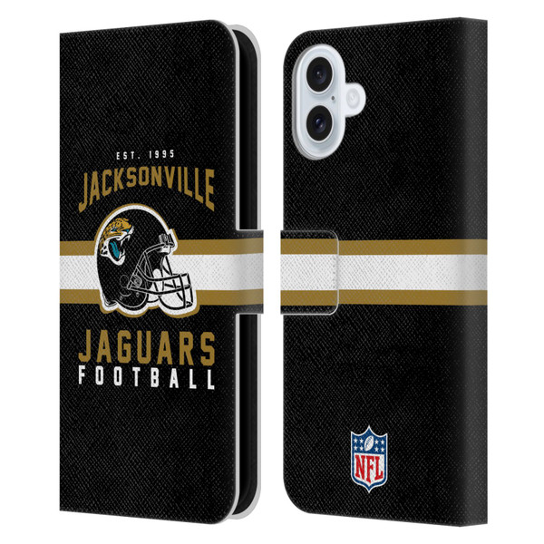 NFL Jacksonville Jaguars Graphics Helmet Typography Leather Book Wallet Case Cover For Apple iPhone 16 Plus