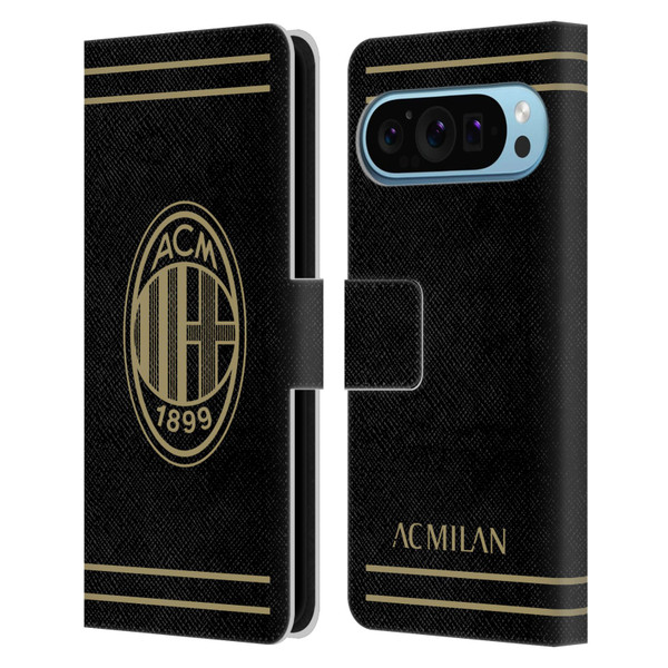 AC Milan Crest Black And Gold Leather Book Wallet Case Cover For Google Pixel 9 / Pixel 9 Pro