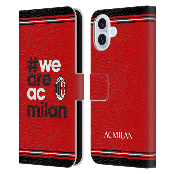 AC Milan Crest Stripes Leather Book Wallet Case Cover For Apple iPhone 16 Plus