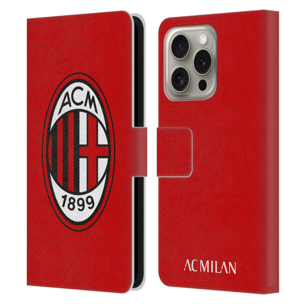 AC Milan Crest Full Colour Red Leather Book Wallet Case Cover For Apple iPhone 16 Pro