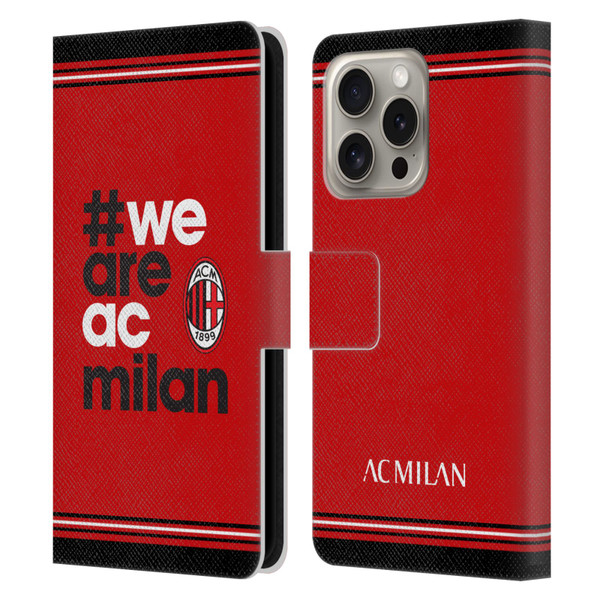 AC Milan Crest Stripes Leather Book Wallet Case Cover For Apple iPhone 16 Pro
