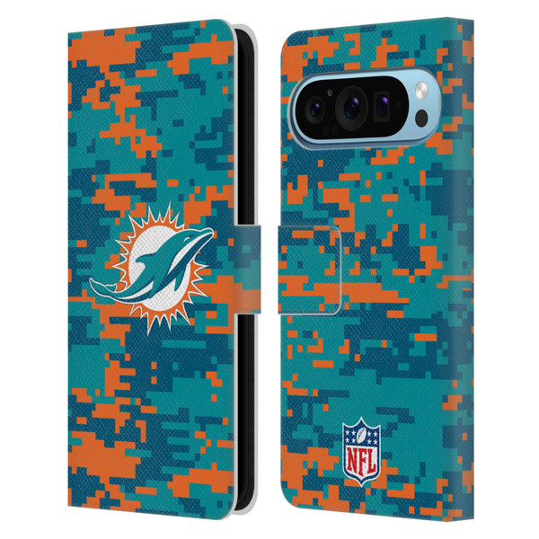 NFL Miami Dolphins Graphics Digital Camouflage Leather Book Wallet Case Cover For Google Pixel 9 / Pixel 9 Pro