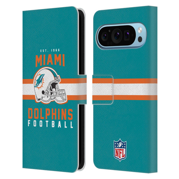 NFL Miami Dolphins Graphics Helmet Typography Leather Book Wallet Case Cover For Google Pixel 9 / Pixel 9 Pro