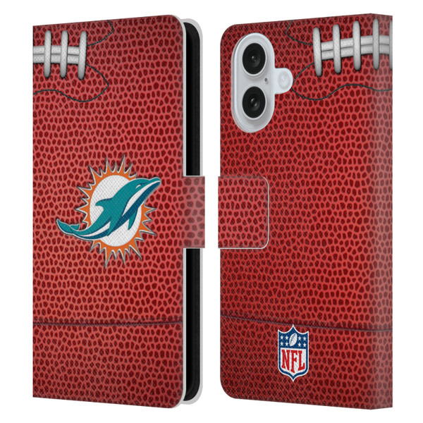 NFL Miami Dolphins Graphics Football Leather Book Wallet Case Cover For Apple iPhone 16