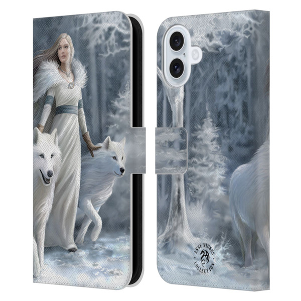 Anne Stokes Wolves Winter Guardians Leather Book Wallet Case Cover For Apple iPhone 16 Plus