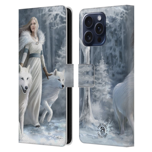 Anne Stokes Wolves Winter Guardians Leather Book Wallet Case Cover For Apple iPhone 16 Pro Max