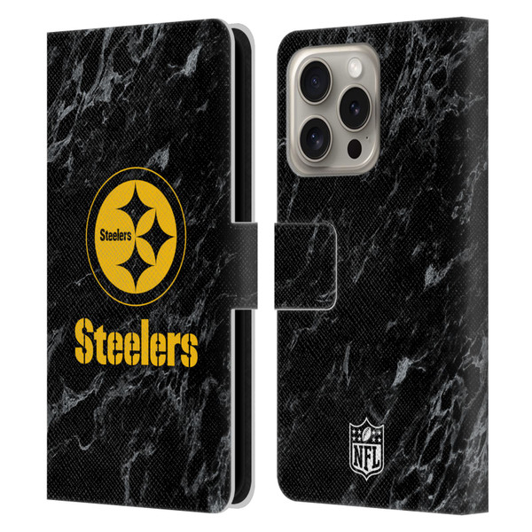 NFL Pittsburgh Steelers Graphics Coloured Marble Leather Book Wallet Case Cover For Apple iPhone 16 Pro