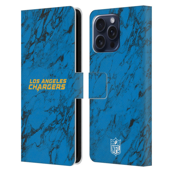 NFL Los Angeles Chargers Graphics Coloured Marble Leather Book Wallet Case Cover For Apple iPhone 16 Pro Max