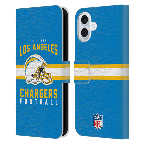 NFL Los Angeles Chargers Graphics Helmet Typography Leather Book Wallet Case Cover For Apple iPhone 16 Plus