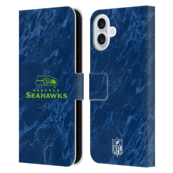 NFL Seattle Seahawks Graphics Coloured Marble Leather Book Wallet Case Cover For Apple iPhone 16 Plus