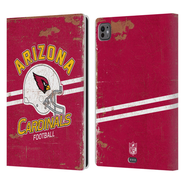 NFL Arizona Cardinals Logo Art Helmet Distressed Leather Book Wallet Case Cover For Apple iPad Pro 11 M4 2024