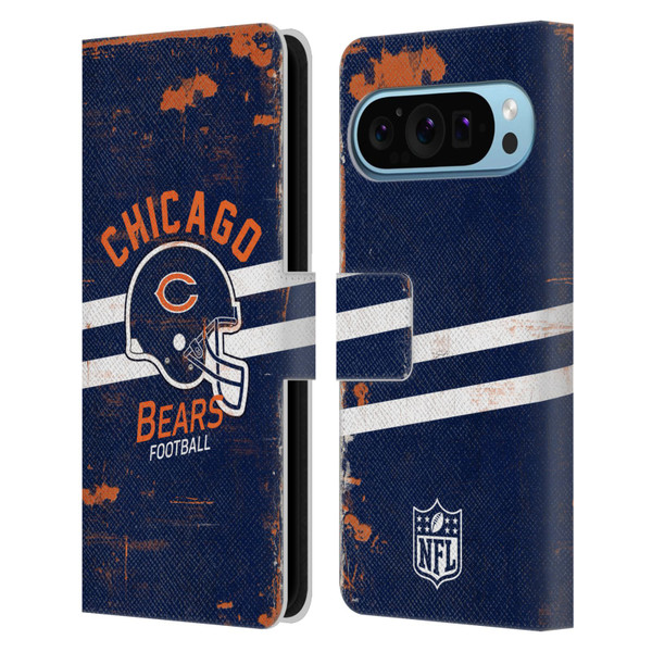 NFL Chicago Bears Logo Art Helmet Distressed Leather Book Wallet Case Cover For Google Pixel 9 / Pixel 9 Pro